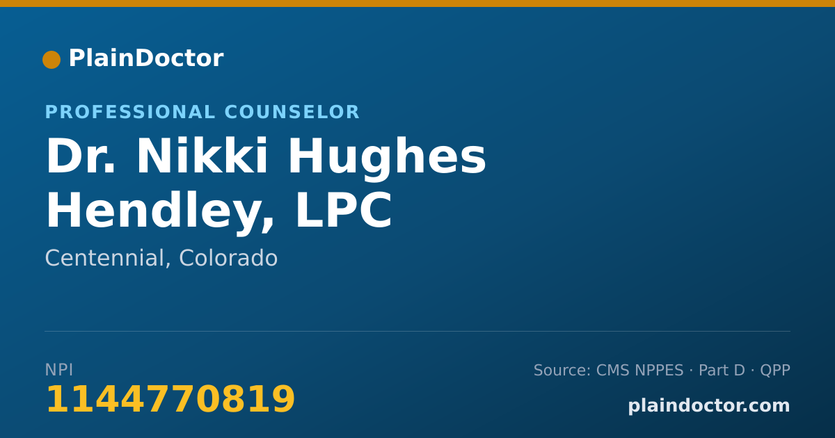 Shareable card for Nikki Hughes Hendley, LPC - Professional Counselor, Centennial, CO