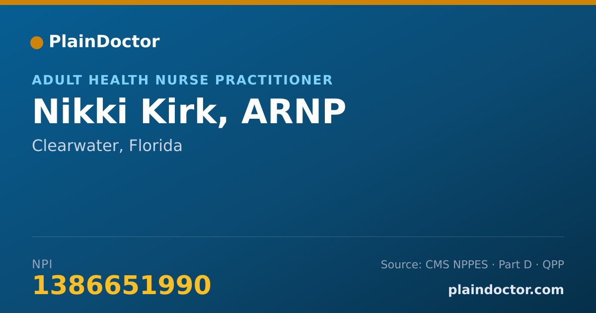 Shareable card for Nikki Kirk, ARNP - Adult Health Nurse Practitioner, Clearwater, FL