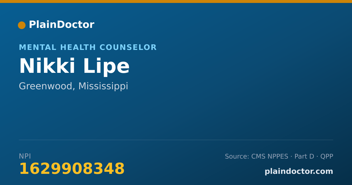 Shareable card for Nikki Lipe - Mental Health Counselor, Greenwood, MS