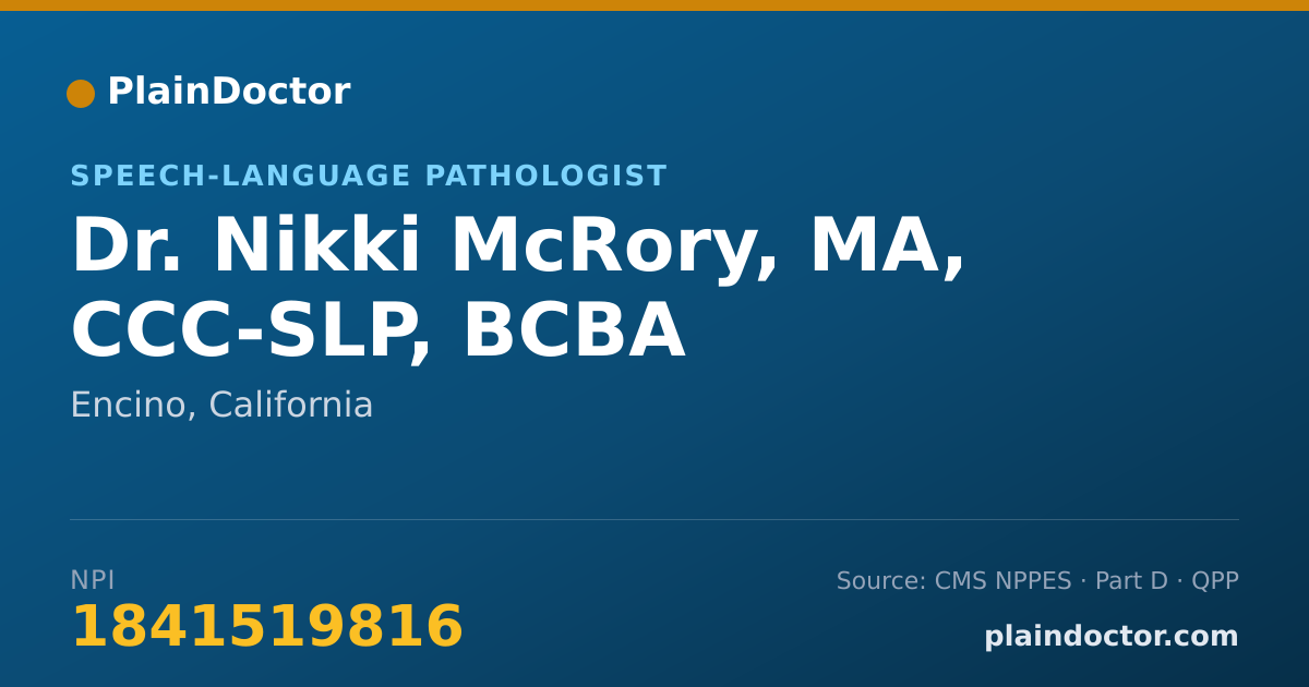Shareable card for Nikki McRory, MA, CCC-SLP, BCBA - Speech-Language Pathologist, Encino, CA