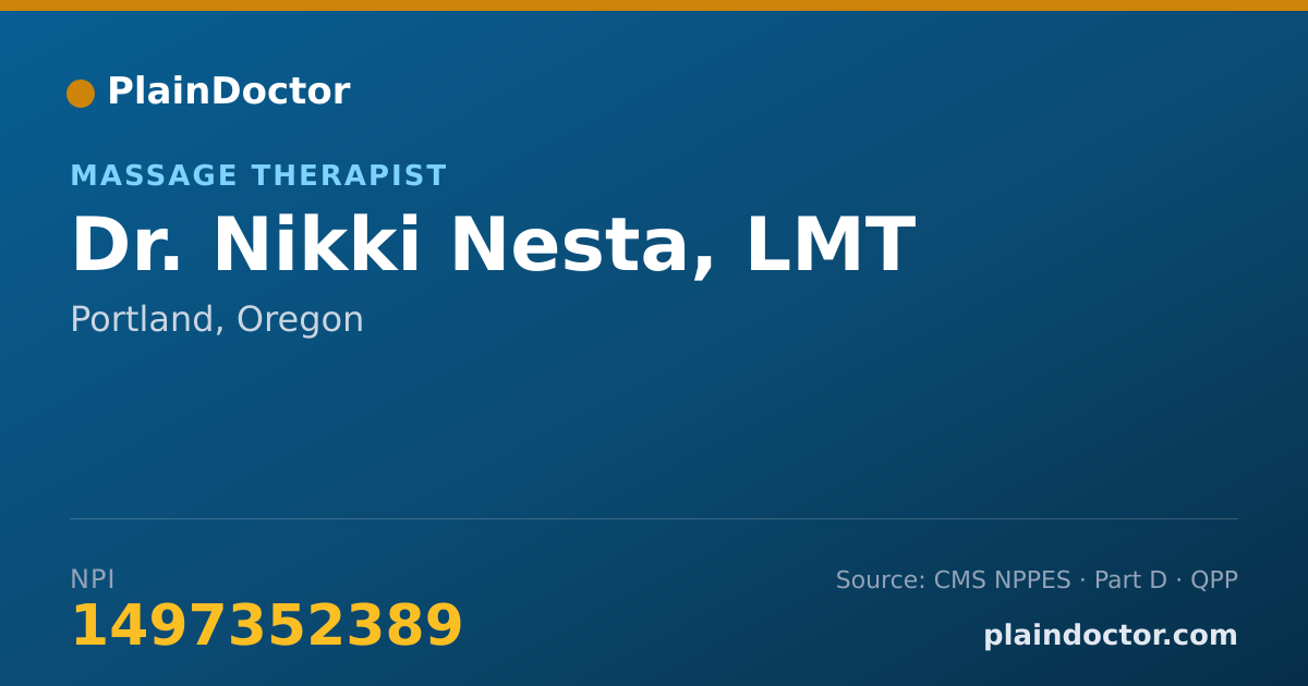 Shareable card for Nikki Nesta, LMT - Massage Therapist, Portland, OR
