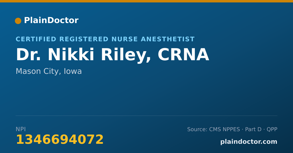 Shareable card for Nikki Riley, CRNA - Certified Registered Nurse Anesthetist, Mason City, IA