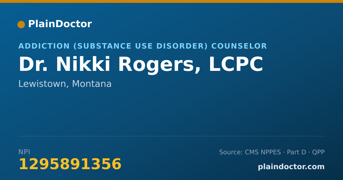 Shareable card for Nikki Rogers, LCPC - Addiction (Substance Use Disorder) Counselor, Lewistown, MT