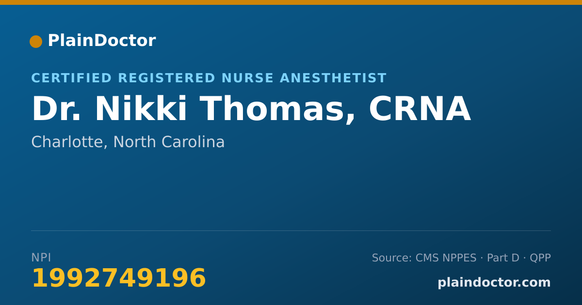 Shareable card for Nikki Thomas, CRNA - Certified Registered Nurse Anesthetist, Charlotte, NC