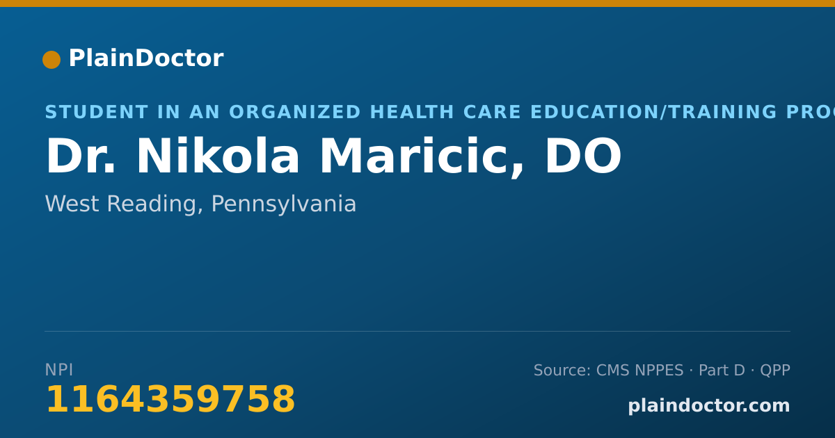 Shareable card for Nikola Maricic, DO - Student in an Organized Health Care Education/Training Program, West Reading, PA