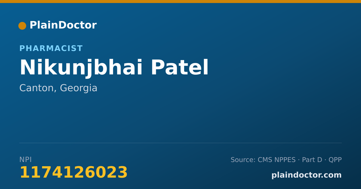 Shareable card for Nikunjbhai Patel - Pharmacist, Canton, GA