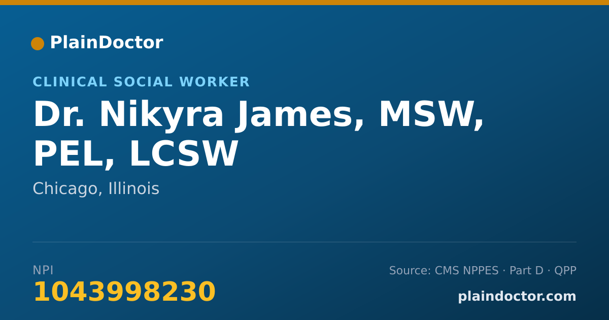 Shareable card for Nikyra James, MSW, PEL, LCSW - Clinical Social Worker, Chicago, IL
