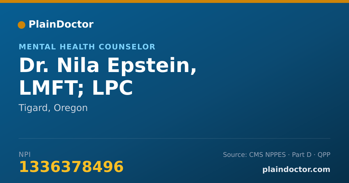 Shareable card for Nila Epstein, LMFT; LPC - Mental Health Counselor, Tigard, OR