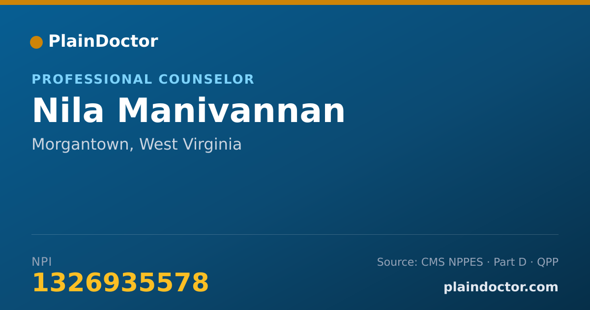 Shareable card for Nila Manivannan - Professional Counselor, Morgantown, WV
