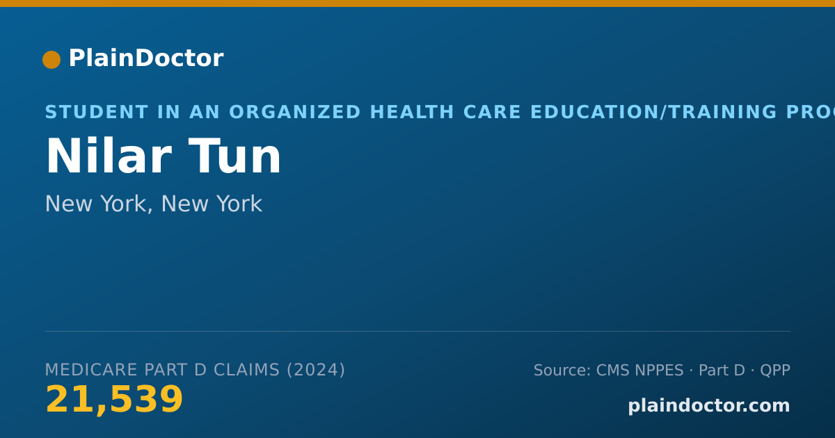 Shareable card for Nilar Tun - Student in an Organized Health Care Education/Training Program, New York, NY