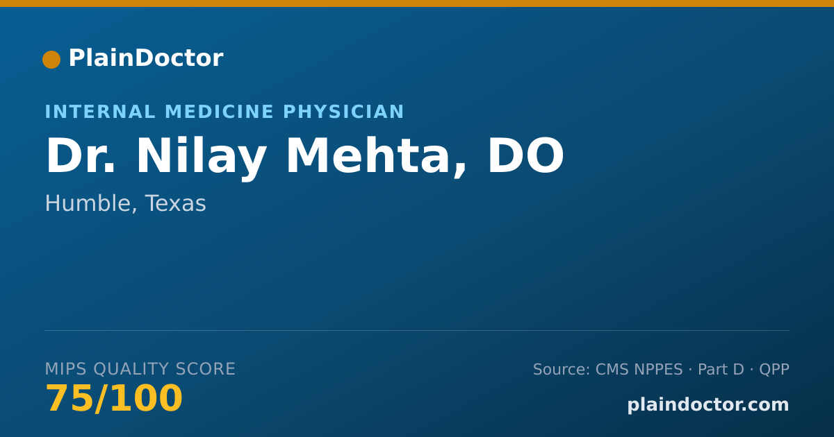Shareable card for Nilay Mehta, DO - Internal Medicine Physician, Humble, TX