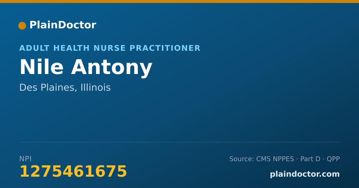 Shareable card for Nile Antony - Adult Health Nurse Practitioner, Des Plaines, IL