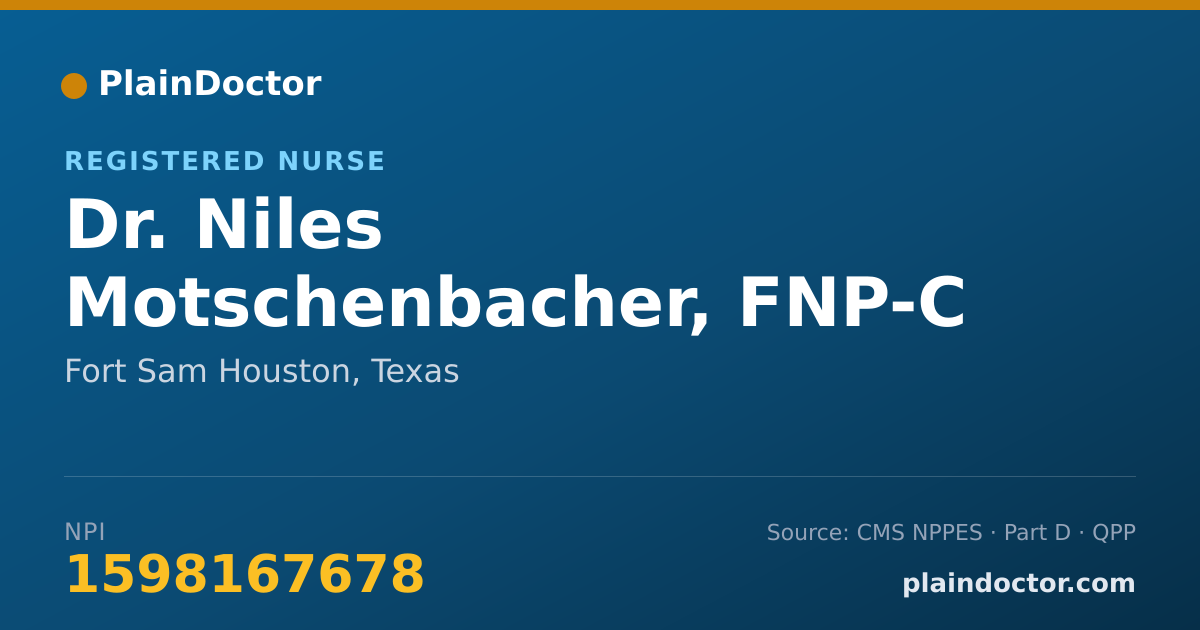 Shareable card for Niles Motschenbacher, FNP-C - Registered Nurse, Fort Sam Houston, TX