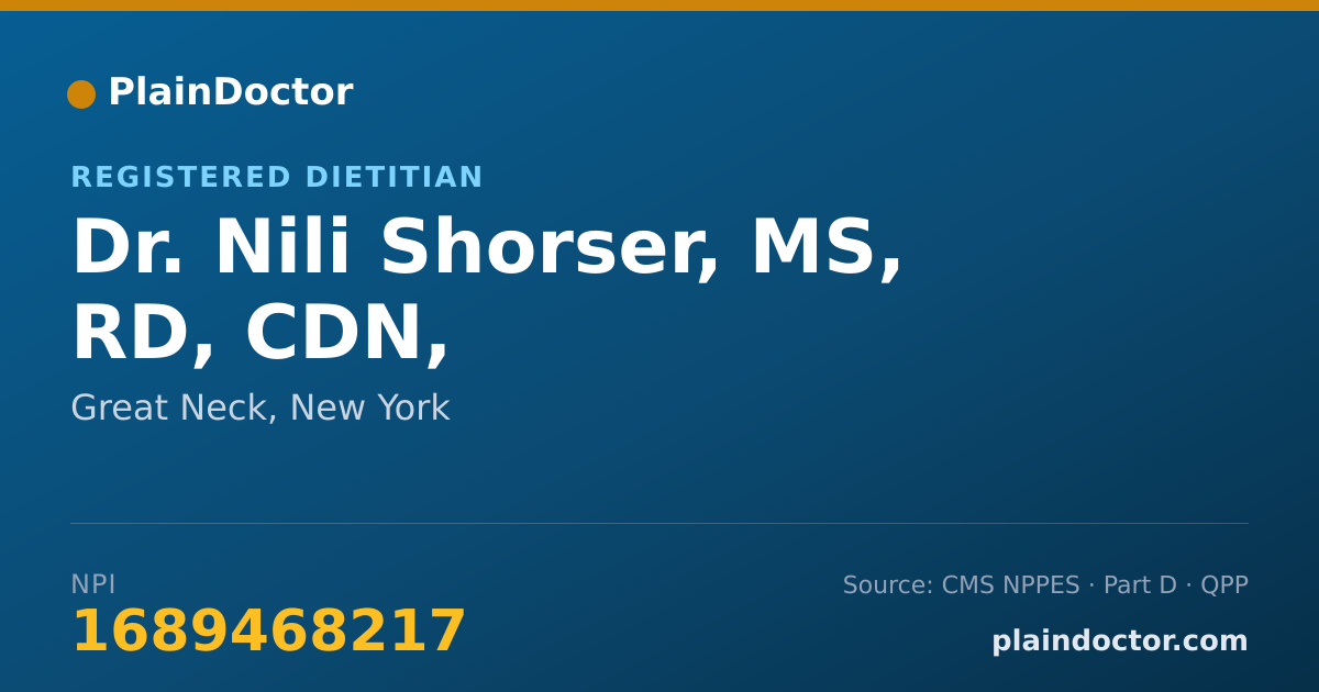 Shareable card for Nili Shorser, MS, RD, CDN, - Registered Dietitian, Great Neck, NY