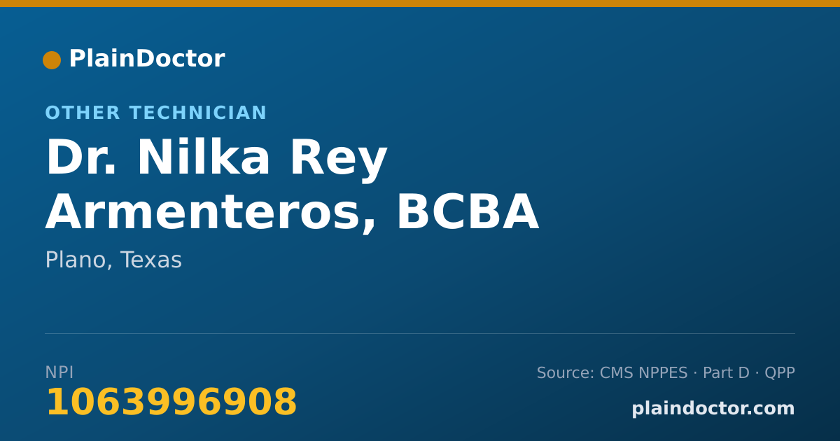 Shareable card for Nilka Rey Armenteros, BCBA - Other Technician, Plano, TX