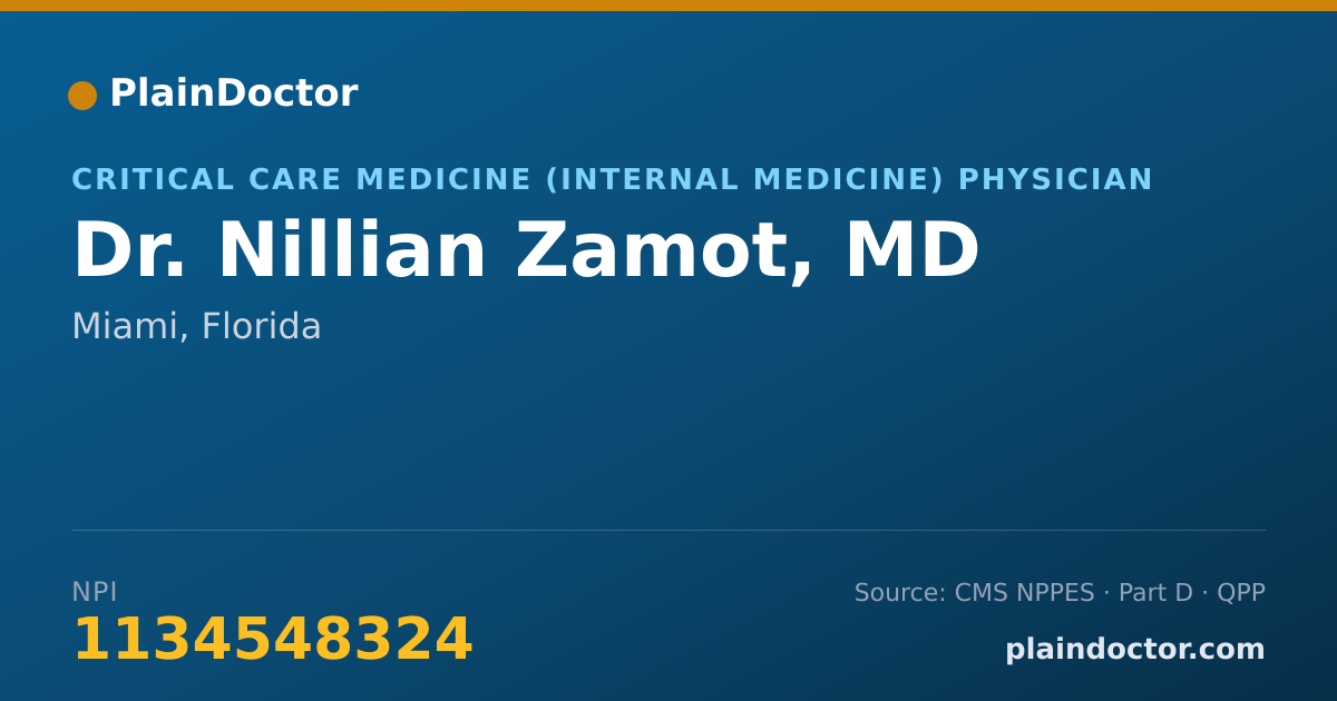 Shareable card for Nillian Zamot, MD - Critical Care Medicine (Internal Medicine) Physician, Miami, FL