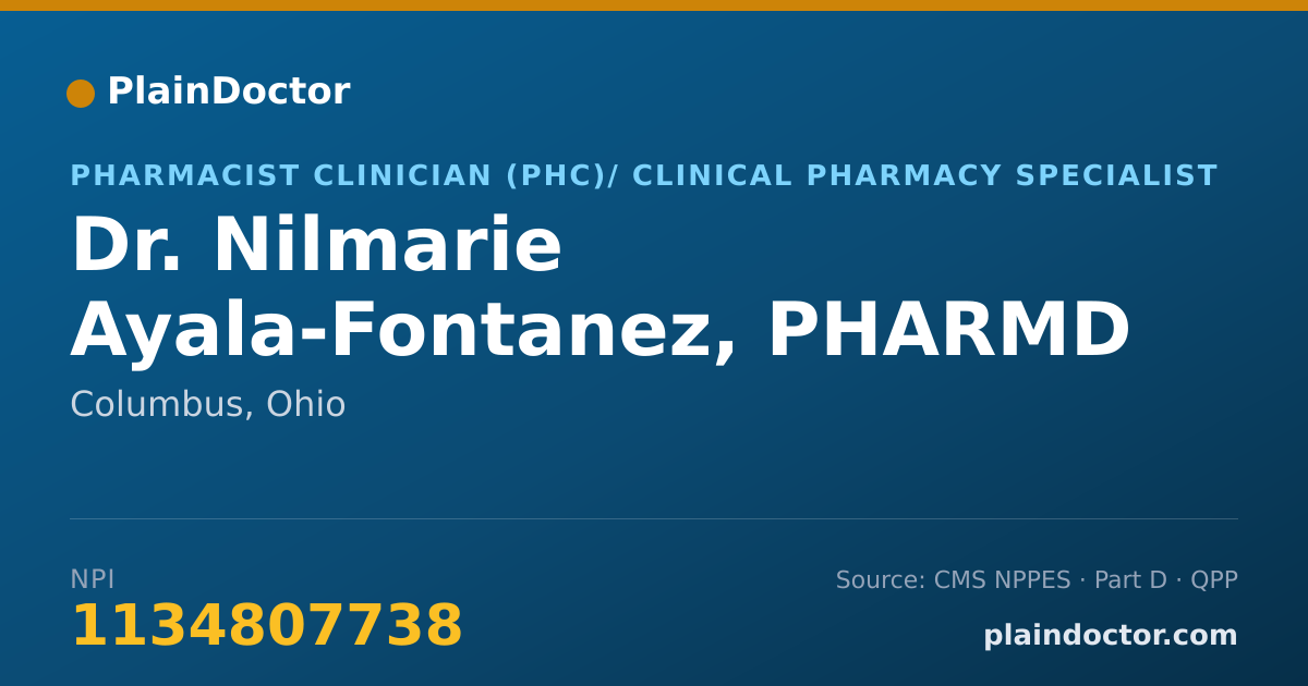 Shareable card for Nilmarie Ayala-Fontanez, PHARMD - Pharmacist Clinician (PhC)/ Clinical Pharmacy Specialist, Columbus, OH