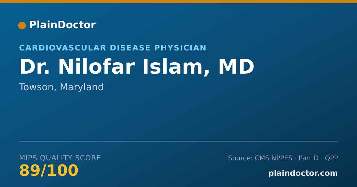 Shareable card for Nilofar Islam, MD - Cardiovascular Disease Physician, Towson, MD