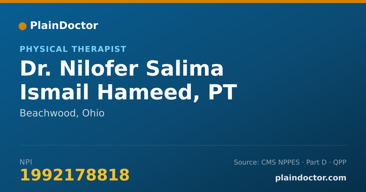 Shareable card for Nilofer Salima Ismail Hameed, PT - Physical Therapist, Beachwood, OH