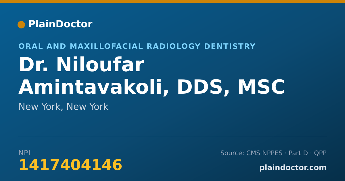 Shareable card for Niloufar Amintavakoli, DDS, MSC - Oral and Maxillofacial Radiology Dentistry, New York, NY