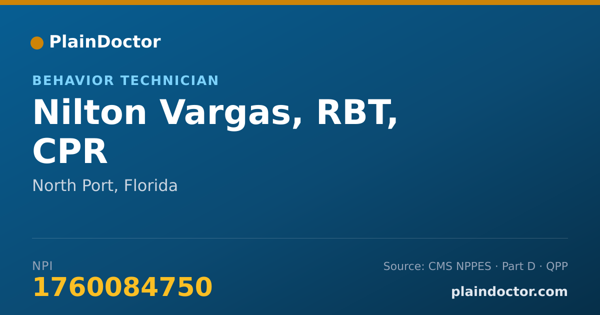 Shareable card for Nilton Vargas, RBT, CPR - Behavior Technician, North Port, FL