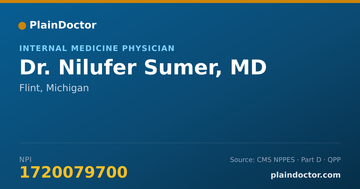 Shareable card for Nilufer Sumer, MD - Internal Medicine Physician, Flint, MI