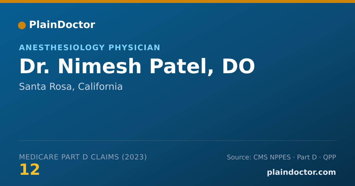Shareable card for Nimesh Patel, DO - Anesthesiology Physician, Santa Rosa, CA