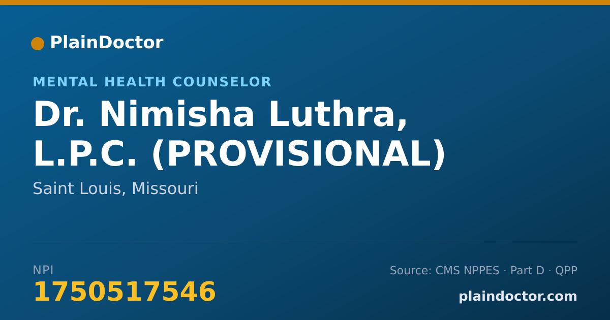 Shareable card for Nimisha Luthra, L.P.C. (PROVISIONAL) - Mental Health Counselor, Saint Louis, MO