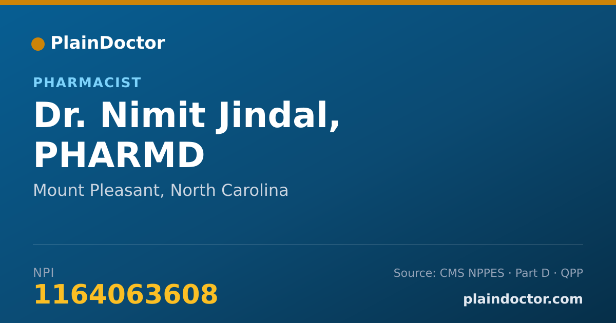 Shareable card for Nimit Jindal, PHARMD - Pharmacist, Mount Pleasant, NC