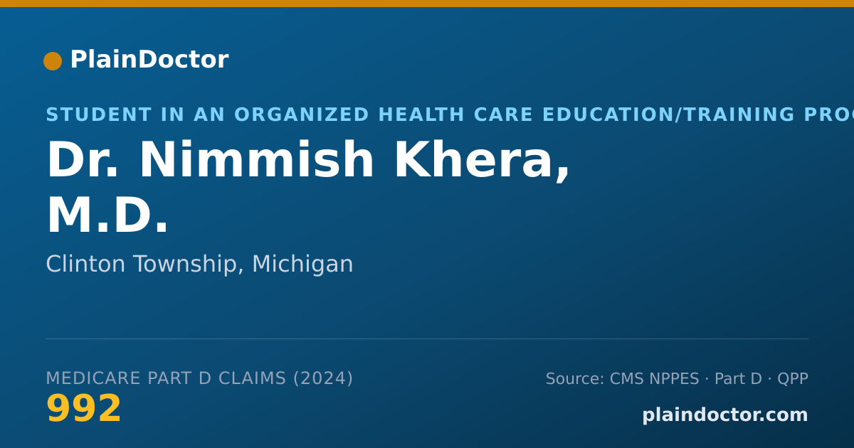 Shareable card for Nimmish Khera, M.D. - Student in an Organized Health Care Education/Training Program, Clinton Township, MI