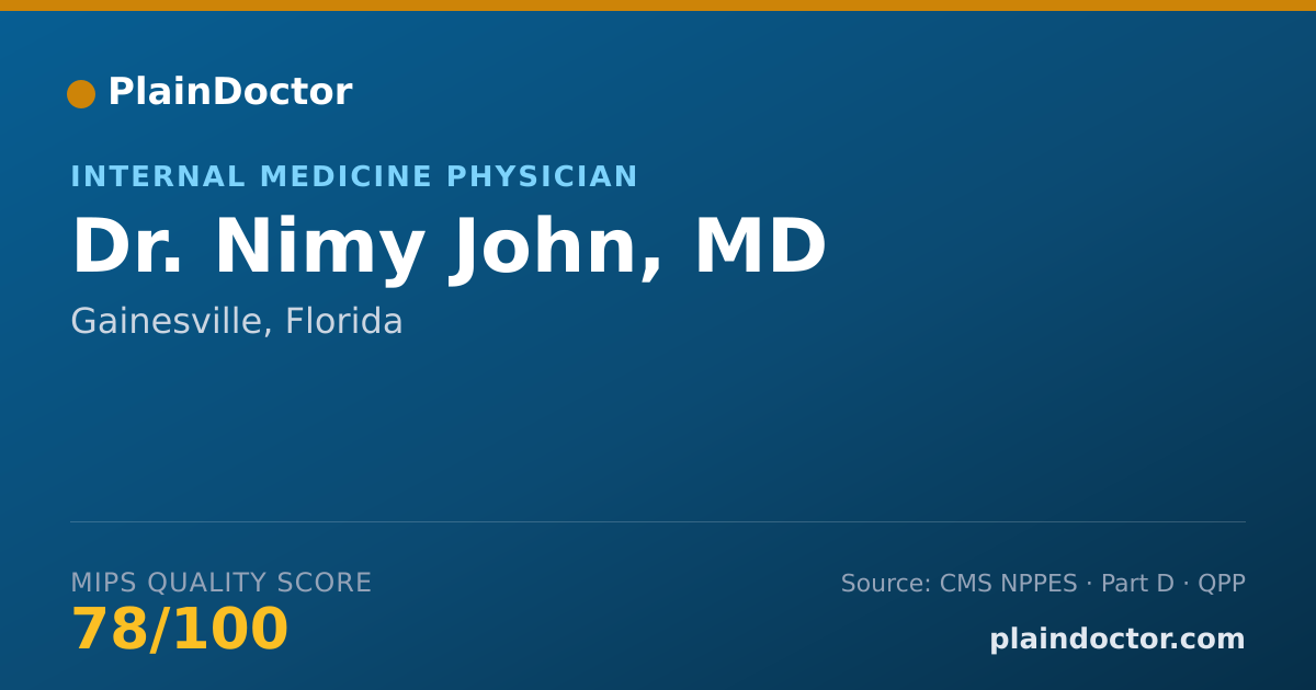 Shareable card for Nimy John, MD - Internal Medicine Physician, Gainesville, FL