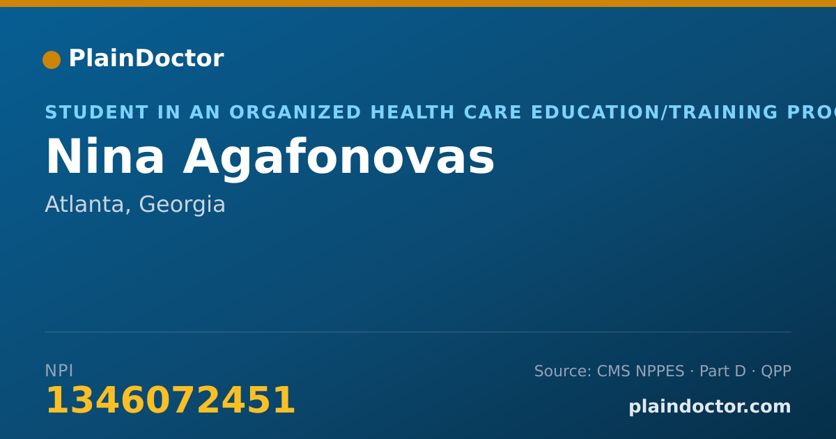 Shareable card for Nina Agafonovas - Student in an Organized Health Care Education/Training Program, Atlanta, GA