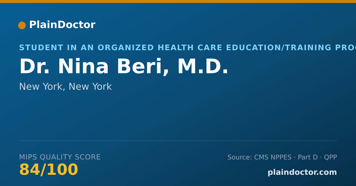 Shareable card for Nina Beri, M.D. - Student in an Organized Health Care Education/Training Program, New York, NY