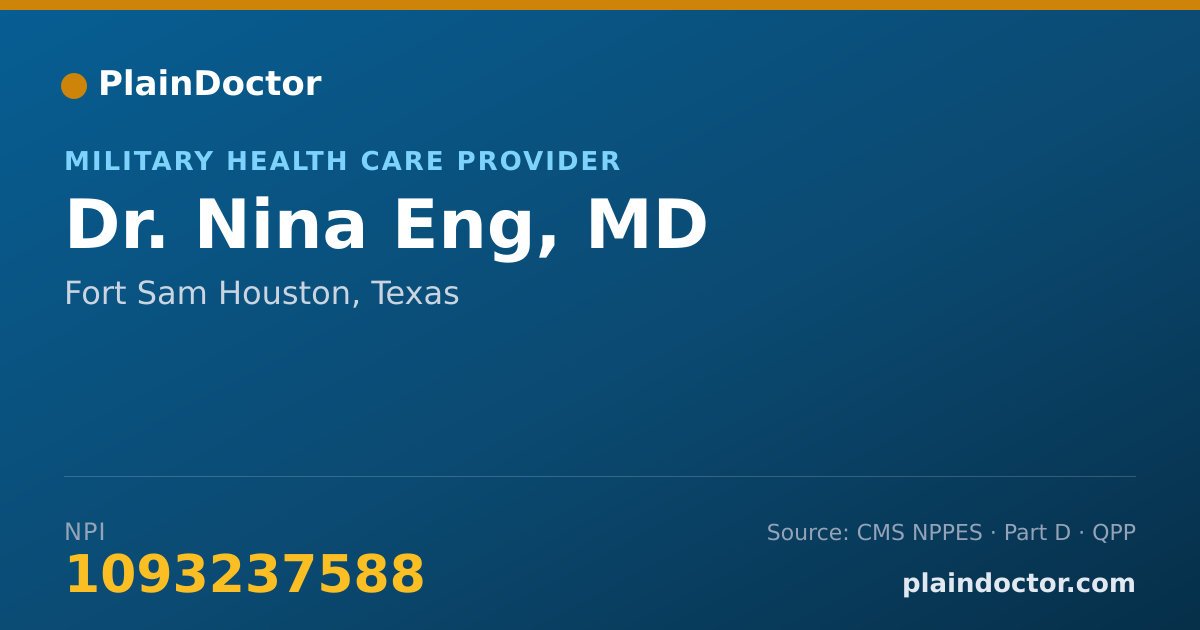 Shareable card for Nina Eng, MD - Military Health Care Provider, Fort Sam Houston, TX