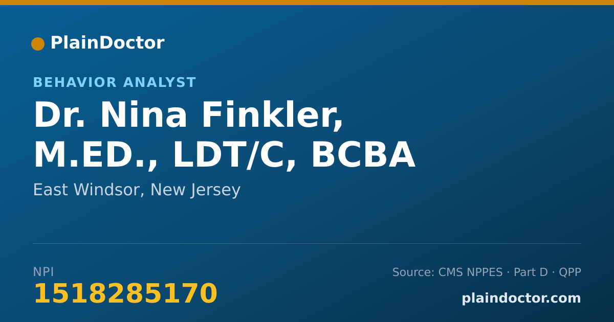 Shareable card for Nina Finkler, M.ED., LDT/C, BCBA - Behavior Analyst, East Windsor, NJ