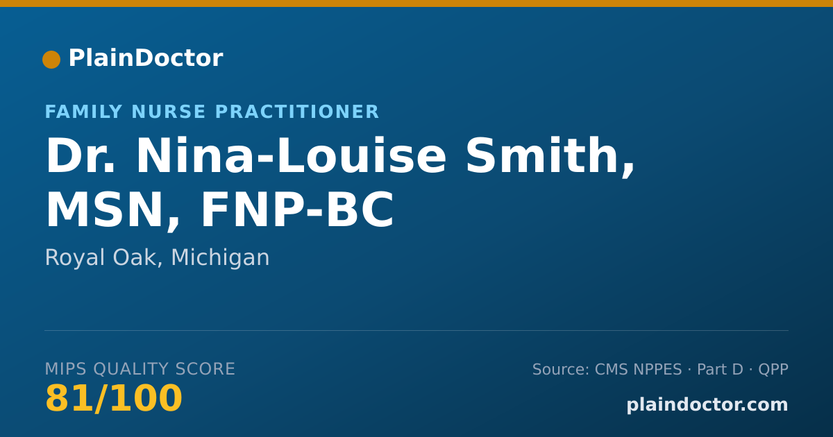 Shareable card for Nina-Louise Smith, MSN, FNP-BC - Family Nurse Practitioner, Royal Oak, MI