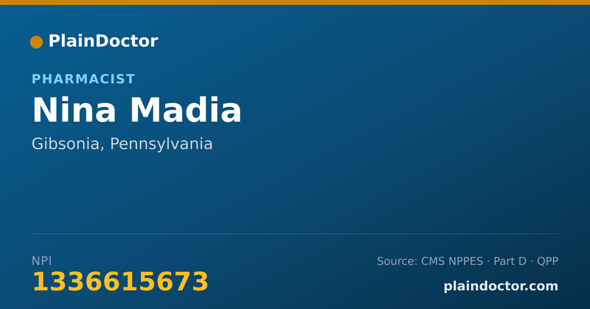 Shareable card for Nina Madia - Pharmacist, Gibsonia, PA
