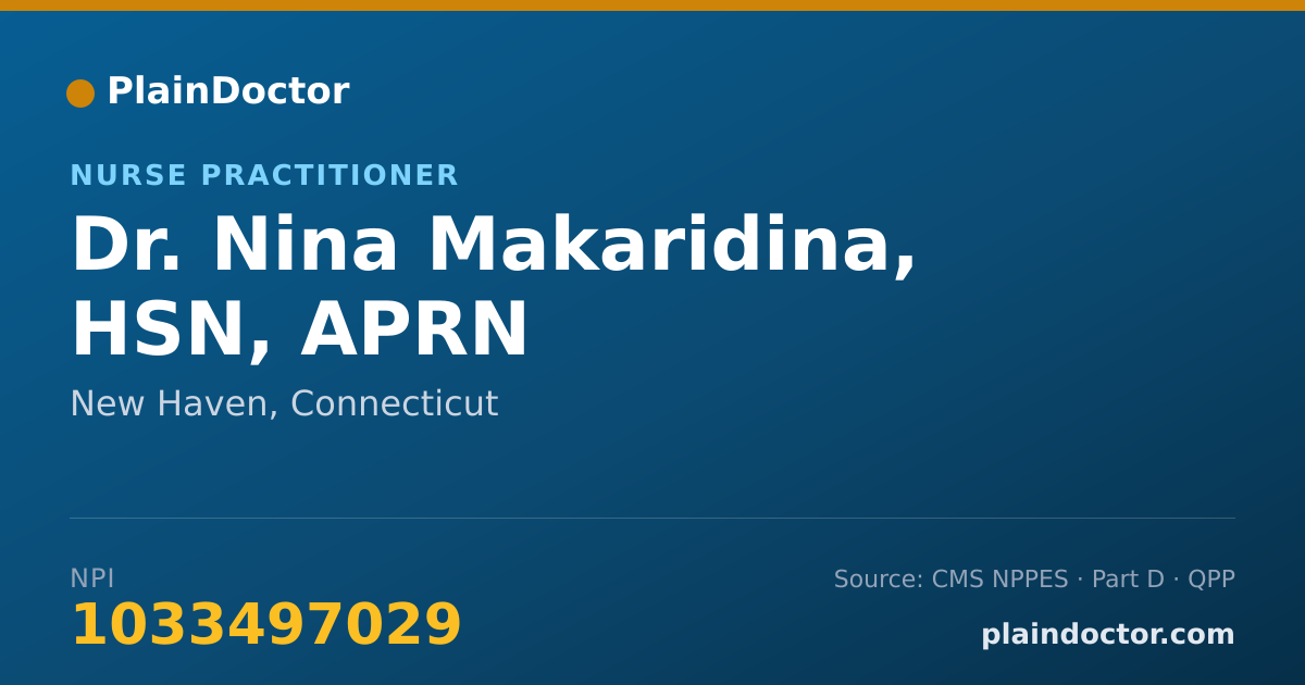 Shareable card for Nina Makaridina, HSN, APRN - Nurse Practitioner, New Haven, CT