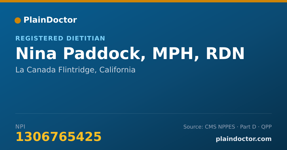 Shareable card for Nina Paddock, MPH, RDN - Registered Dietitian, La Canada Flintridge, CA
