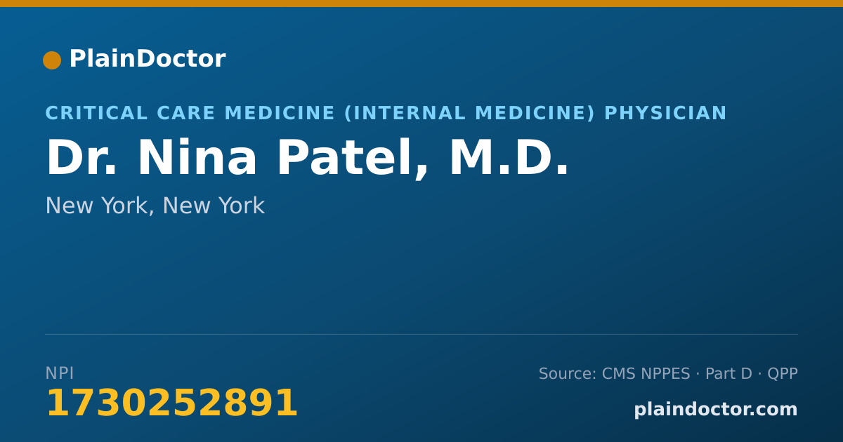 Shareable card for Nina Patel, M.D. - Critical Care Medicine (Internal Medicine) Physician, New York, NY