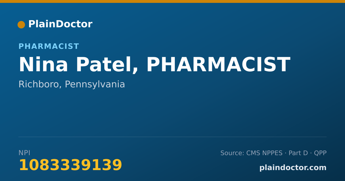 Shareable card for Nina Patel, PHARMACIST - Pharmacist, Richboro, PA