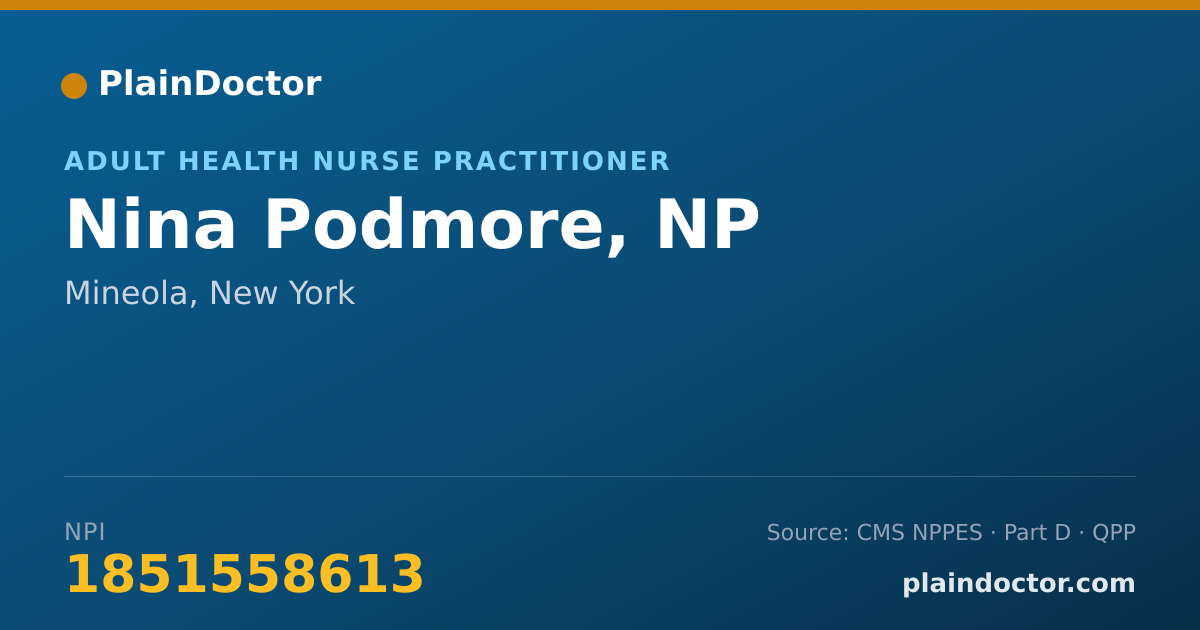 Shareable card for Nina Podmore, NP - Adult Health Nurse Practitioner, Mineola, NY
