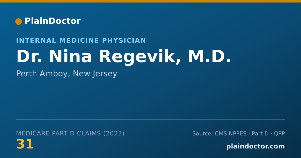 Shareable card for Nina Regevik, M.D. - Internal Medicine Physician, Perth Amboy, NJ