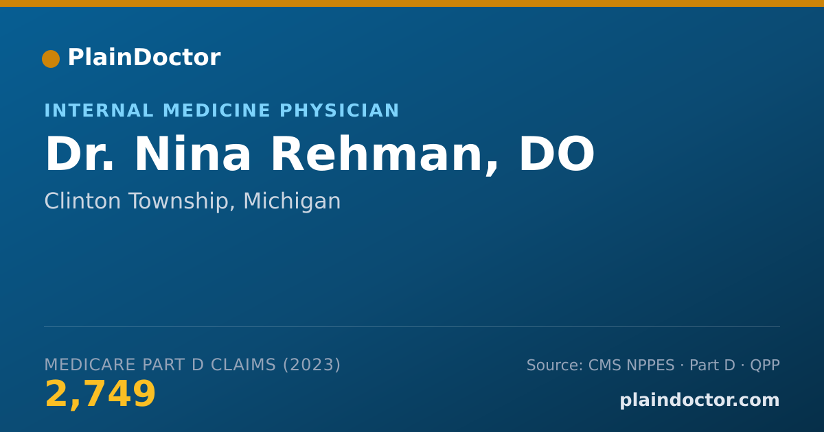 Shareable card for Nina Rehman, DO - Internal Medicine Physician, Clinton Township, MI