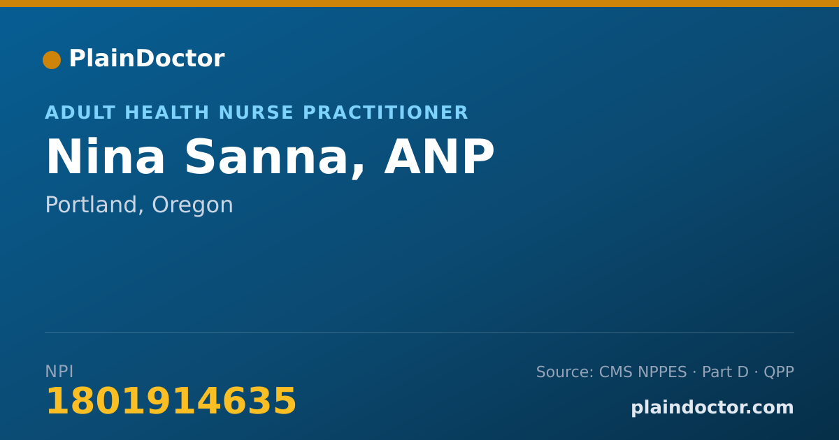 Shareable card for Nina Sanna, ANP - Adult Health Nurse Practitioner, Portland, OR
