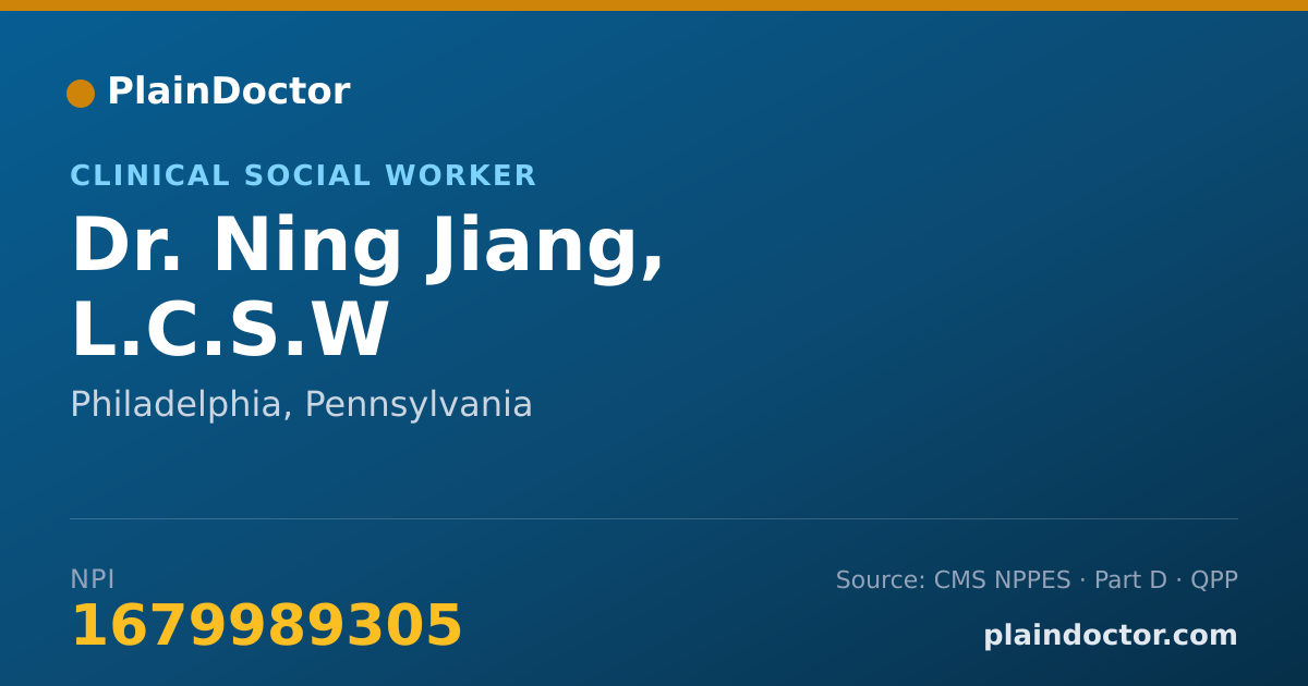 Shareable card for Ning Jiang, L.C.S.W - Clinical Social Worker, Philadelphia, PA