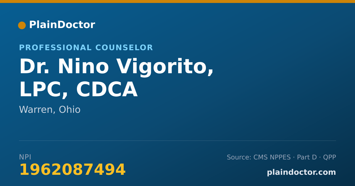 Shareable card for Nino Vigorito, LPC, CDCA - Professional Counselor, Warren, OH