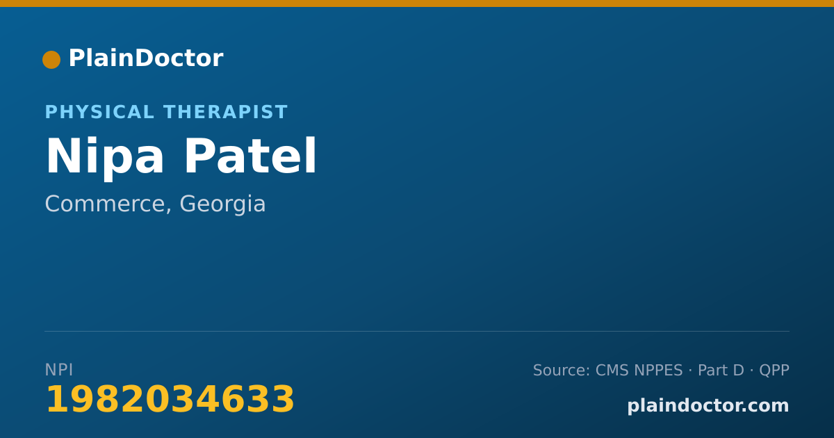 Shareable card for Nipa Patel - Physical Therapist, Commerce, GA