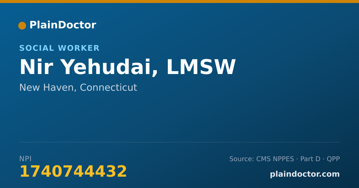 Shareable card for Nir Yehudai, LMSW - Social Worker, New Haven, CT