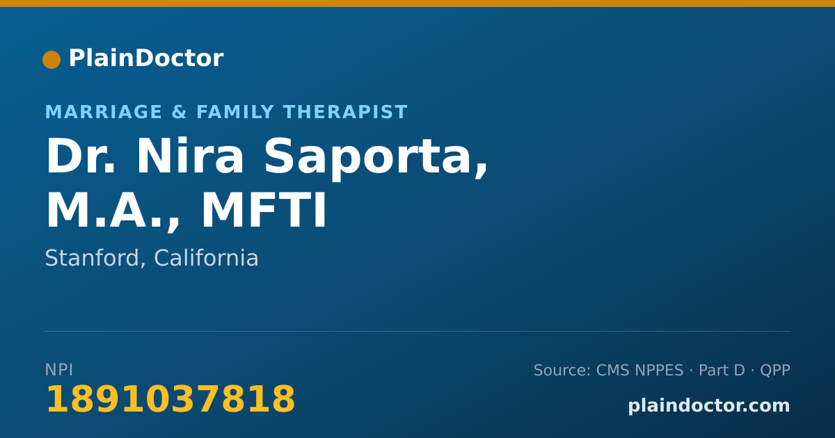 Shareable card for Nira Saporta, M.A., MFTI - Marriage & Family Therapist, Stanford, CA